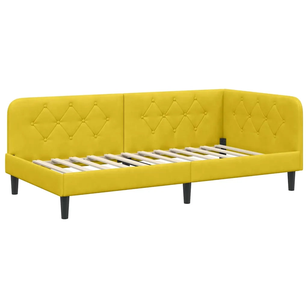 Letto singolo | Letto per adulti | Cornice del letto ad angolo Giallo 90 x 200 cm Velluto