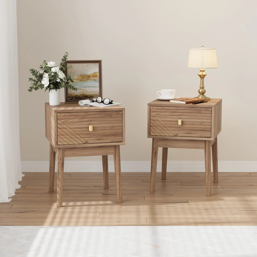 Comodini, set da 2 pezzi, con cassetti, maniglie in metallo, 40x40x55 cm, color rovere
