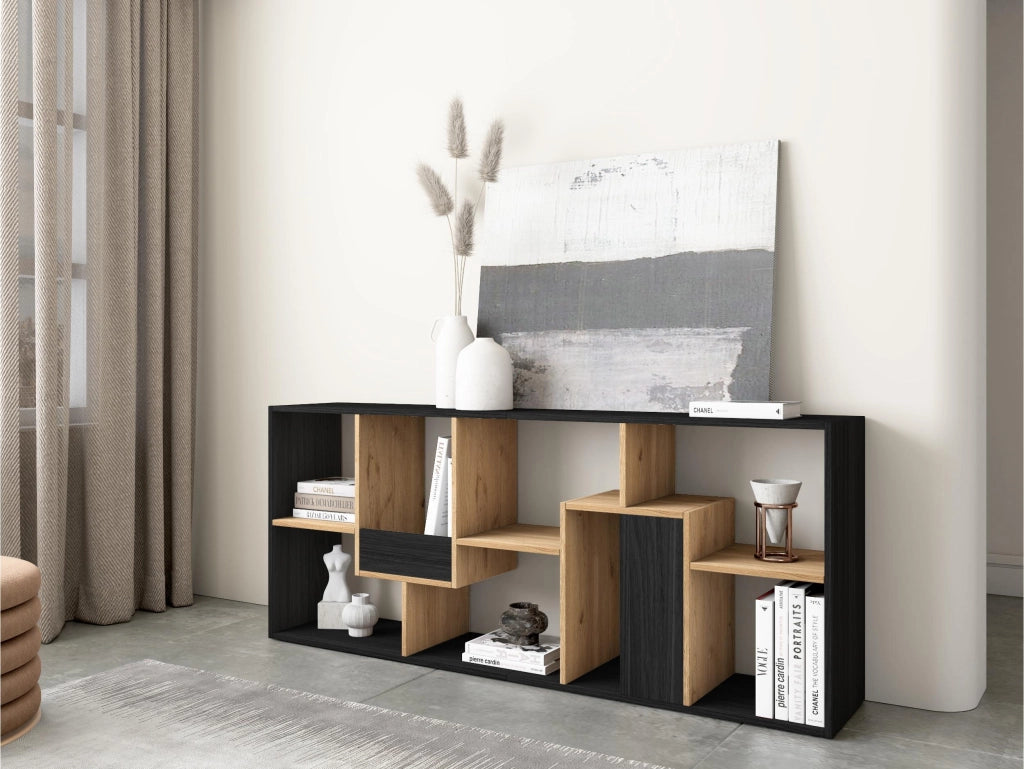 Libreria scaffale, 162x67x31cm, Per libri, Nero e rovere RF4119