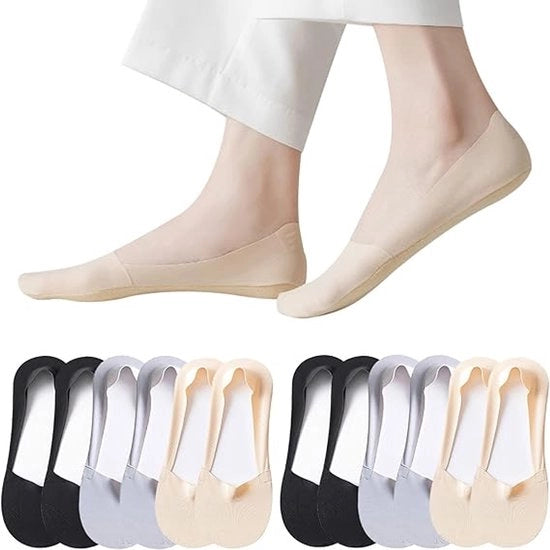 Sokke senza visibilità per donne, calze antiscivolo nylon traspiranti senza peso per calzature a punta piatta 6 paia (unico taglia)