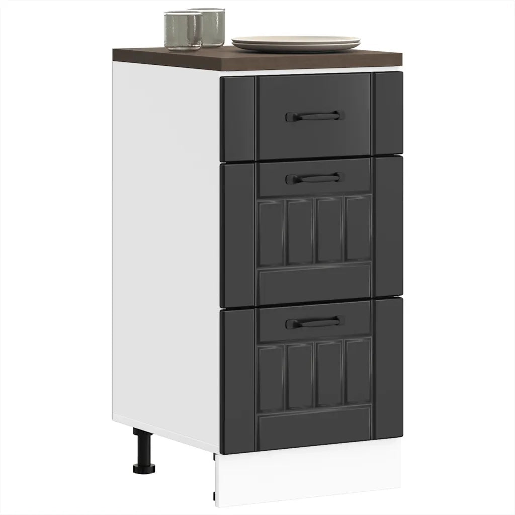 Mobiletto da cucina-Armadio da cucina "Lucca" Nero in legno ingegnerizzato 328783