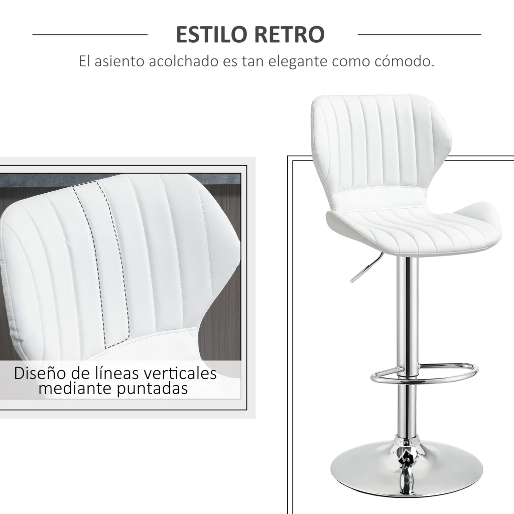 Sgabelli da Cucina Altos ¨C Minimal ¨C Struttura in Metallo, Schienale e Rivestimento in Similpelle, Bianco, 47x51,5x92-114 cm