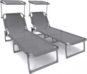 Set di sedie da giardino da 2 - sedile da giardino - con parasole - pieghevole e regolabile - sedia da giardino ergonomico - max. 110 kg - grigio