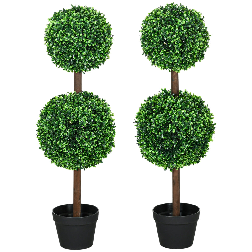 Alberi bosso artificiale doppia sfera con tronco e vaso ¨C Xylo ¨C 90 cm verde set 2 pezzi