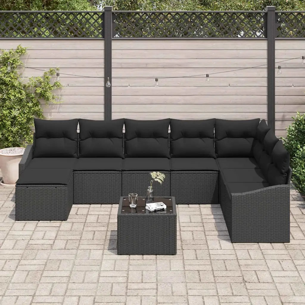 Set Divano da Giardino con cuscino 8 pcs Nero polyrattan