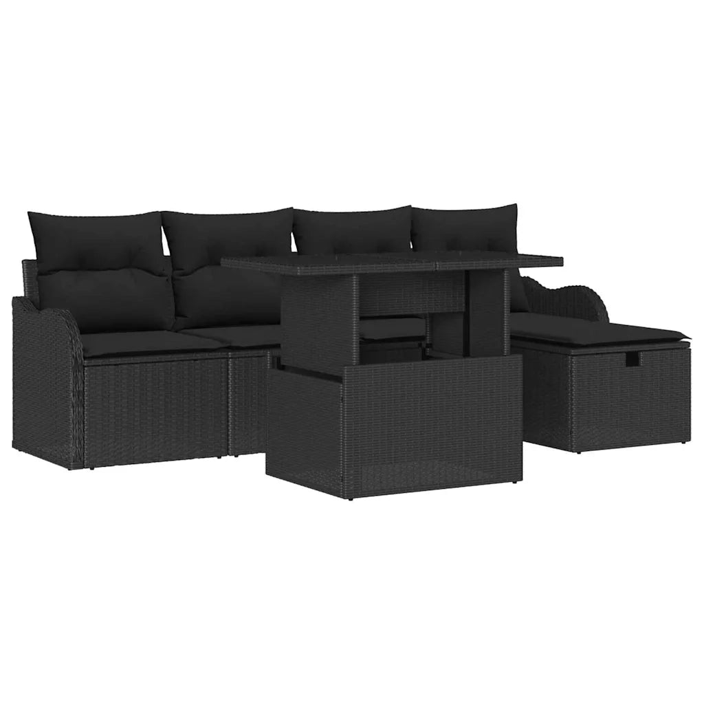 Set Divano da Giardino con cuscino 6 pcs Nero Poly Rattan 3359710