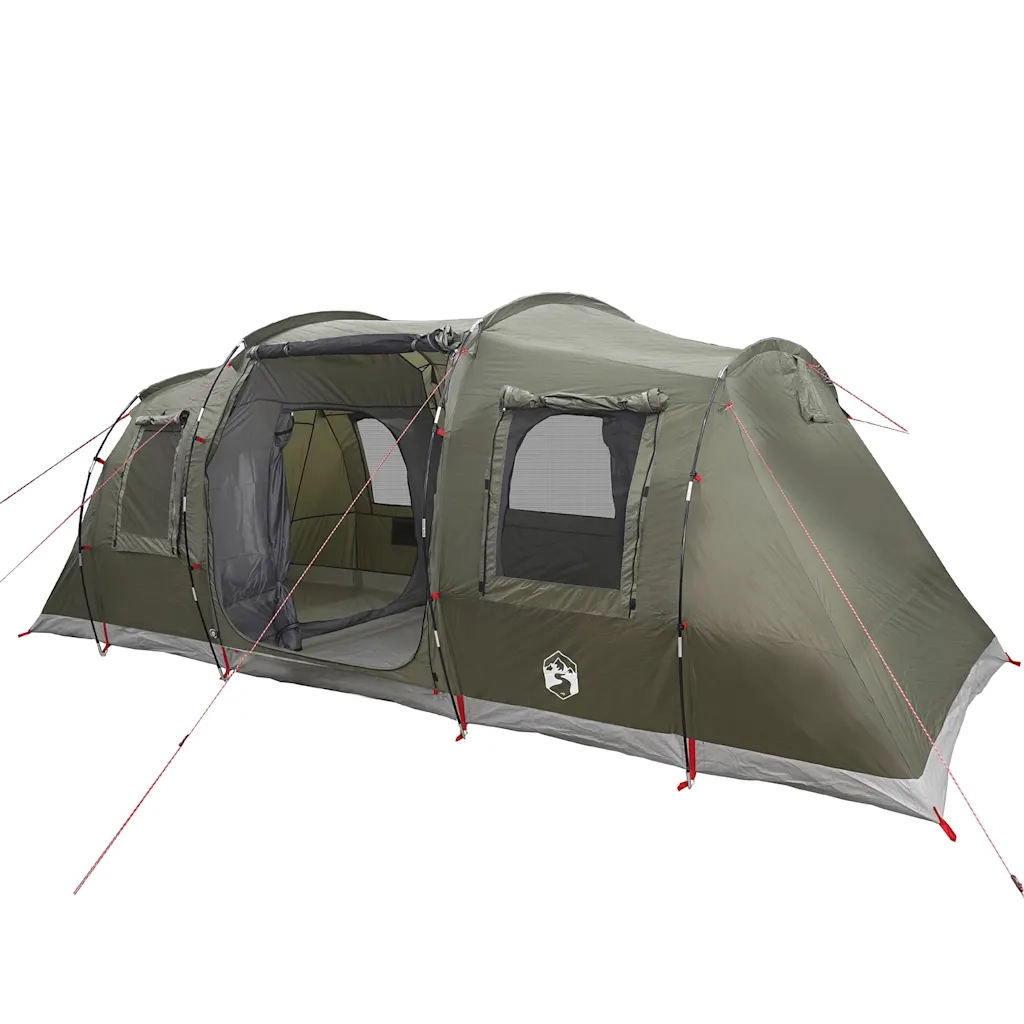 Tenda Familiare a Tunnel per 6 Persone-Tenda da campeggio Verde Oliva Impermeabile 230029