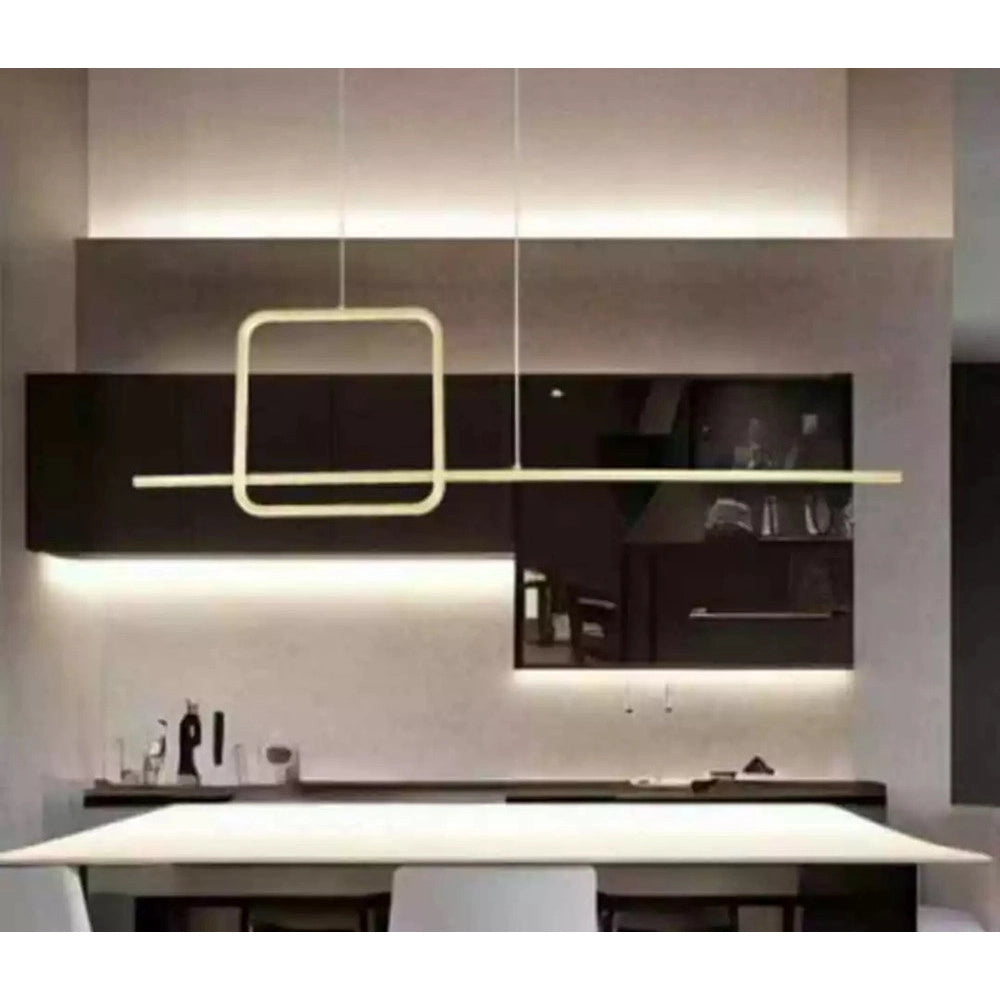 Trade Shop - Lampadario A Sospensione Led 48w Design Quadrato Linea Oro Ip20 Cucina Luce 6500k 33528 -