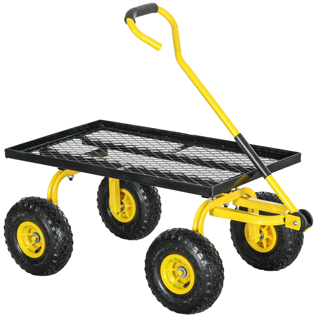 Carrello da Giardino in Acciaio con Capacit¨¤ 150 kg e Maniglia Rivestita, 94x48.5x100 cm, Giallo e Nero