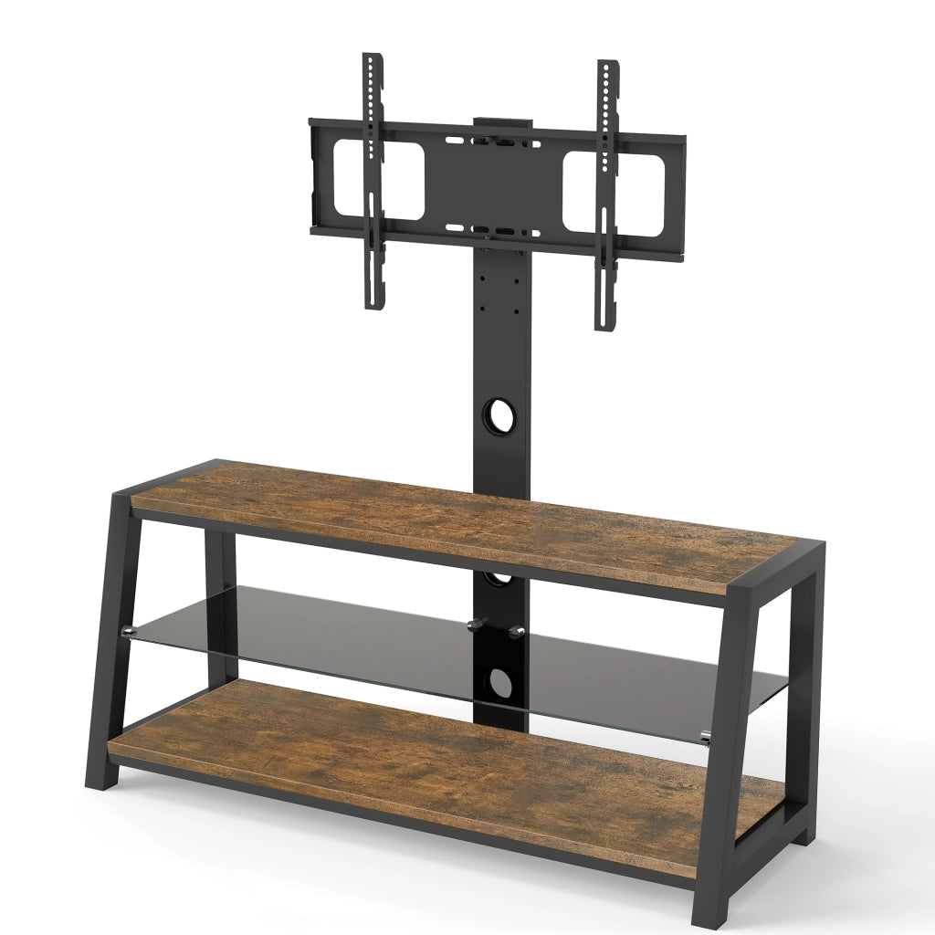 Cassettiera per TV marrone in MDF e metallo lunghezza 116 cm