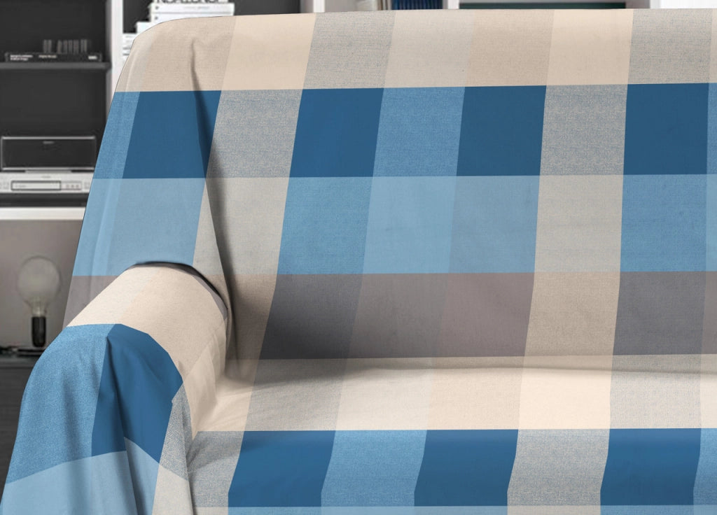 Telo Arredo Granfoulard Copritutto Salvadivano 100% Cotone Disegno Scotland - Singolo - Azzurro
