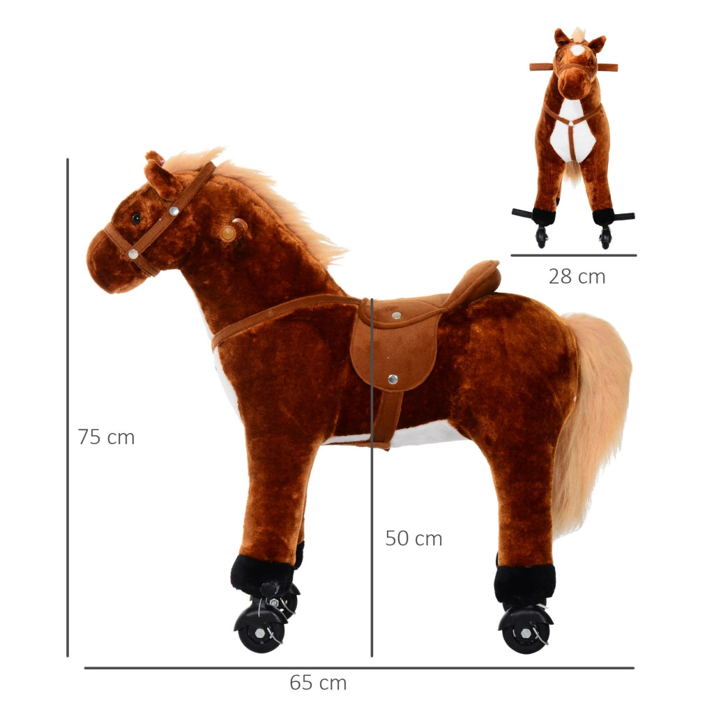 Cavallo a Dondolo per Bambini con Rotelle e Suoni ¨C zephmum ¨C Marrone 65x28x75 cm