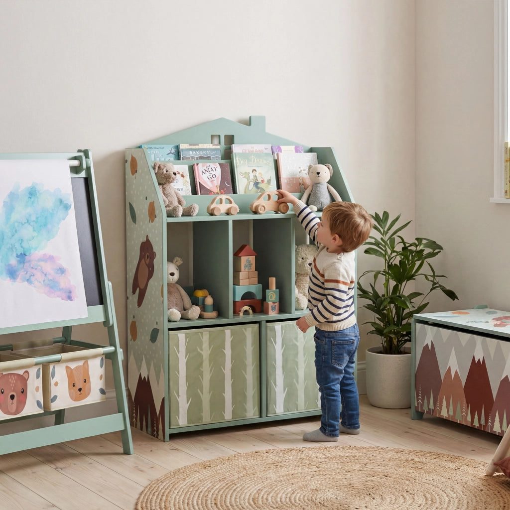 Libreria bambini con ripiani e 2 cassetti tessuto ¨C Xylo ¨C MDF verde