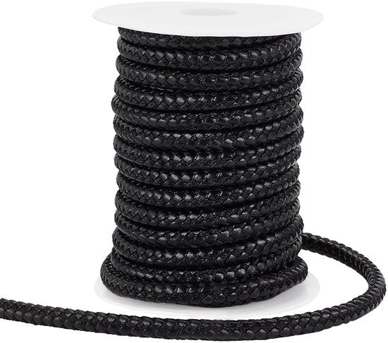 Cordone in Pelle di 10 Metri - Intrecciato a Rete - 8 mm Corda Nera - Per Collane/Accessori - Progetti Fai da Te - Ideale per la Creazione di Cinture - Cordone per Accessori