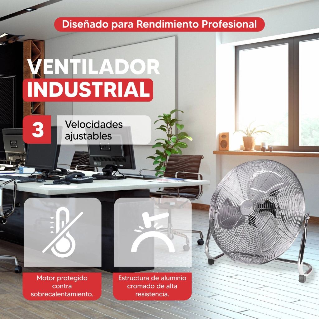 Ventilatore da pavimento industriale 20 pollici 50cm, alta velocità 170W, 3 velocità regolabili, inclinazione regolabile - SOGO