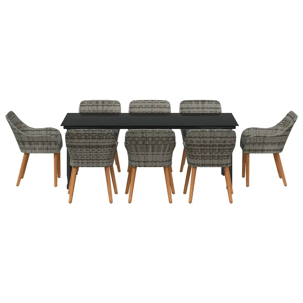 Set da Pranzo per Giardino con cuscino 9 pcs Grigio polyrattan