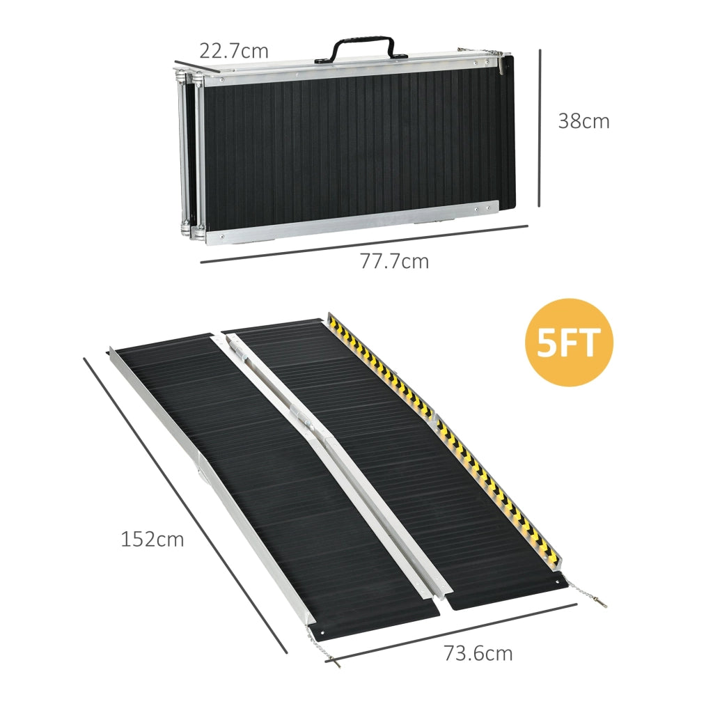 Rampa per Sedia a Rotelle Pieghevole e Antiscivolo 152x73 cm Capacità 272 kg in Alluminio