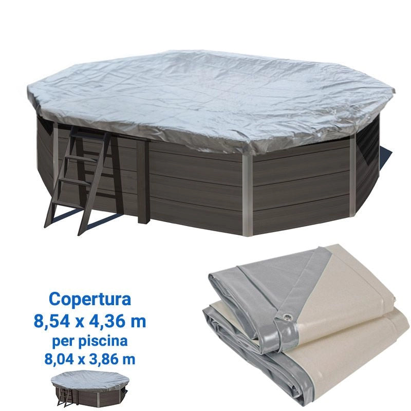 Copertura Invernale 8,54 X 4,36 M Per Piscina In Legno Composito Ottagonale Allungata Wpc Wood Di 8,04 X 3,86 M Dimensione piscina: 8.04 X 3.86 m