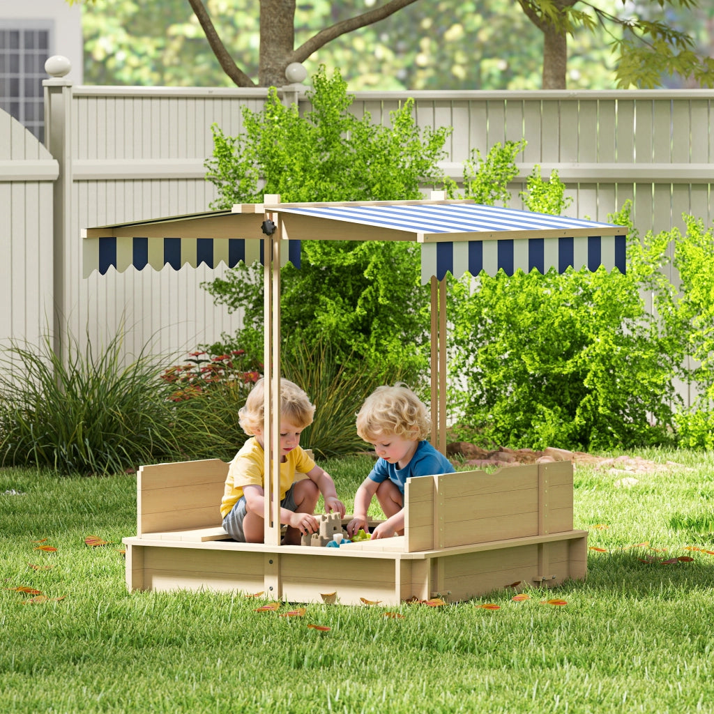Arenero per Bambini con Tettoia Regolabile e Panche ¨C Zephmum ¨C 106x106x115 cm Legno Naturale