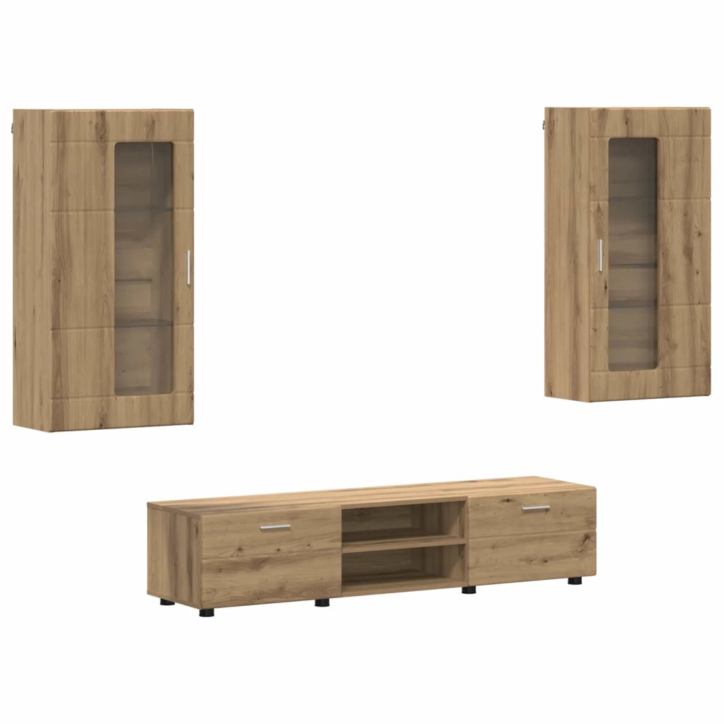 Set mobile TV FLORIN 3 pz | Armadietto TV | Mobile Porta TV Rovere artigianale Legno multistrato