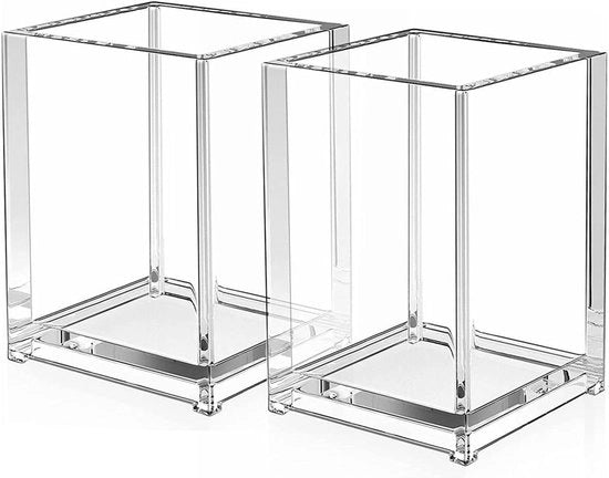 Set di 2 contenitori in acrilico per archiviazione - contenitore per penne e contenitore per pennelli per trucco - organizzatore per ufficio, scuola e casa - Dimensioni: 98 x 65 x 65 cm - Fai da te