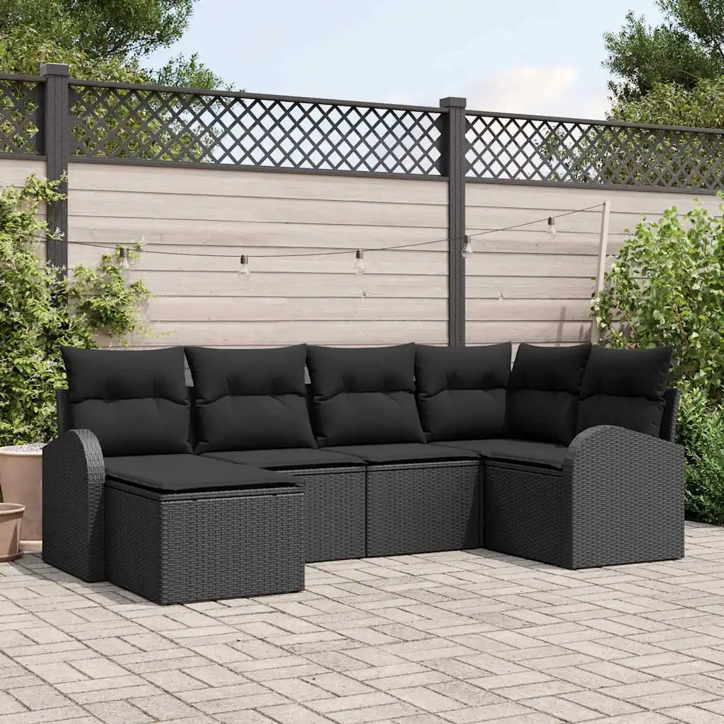 Set Divano da Giardino 6 pcs Nero polyrattan