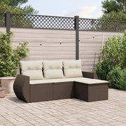 Set Divano da Giardino 4 pz con Cuscini Marrone in Polyrattan 3221272