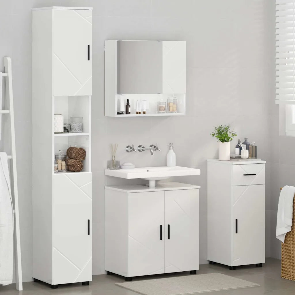 Set di mobili per il bagno con cassetto 4 pcs Bianco Lucido
