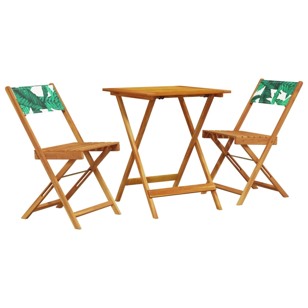 Set da Bistrot 3 pz Motivo Foglie in Tessuto e Legno Massello 3281764