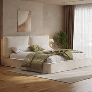 LETTO Matrimoniale 160x200 cm con rete a doghe in Chenille Beige