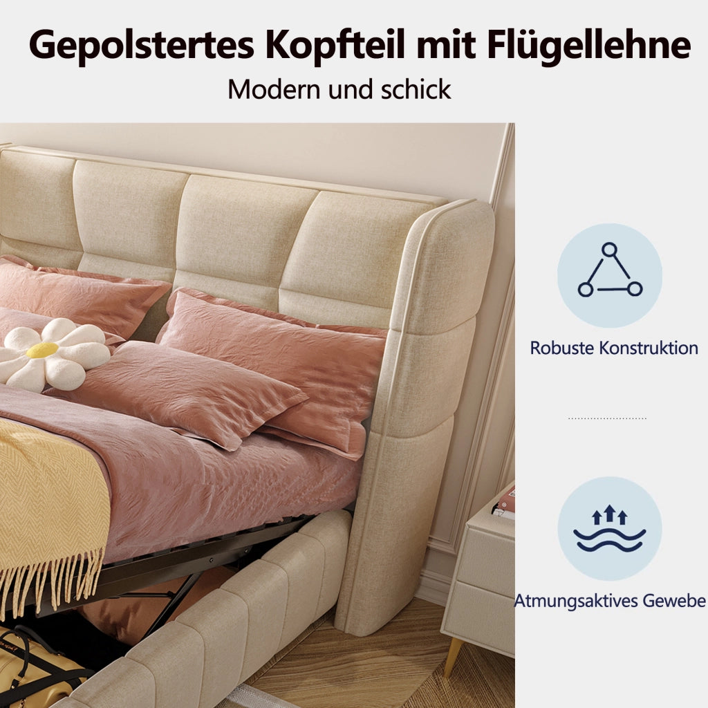 letto imbottito tessuto beige 90 x 200 cm