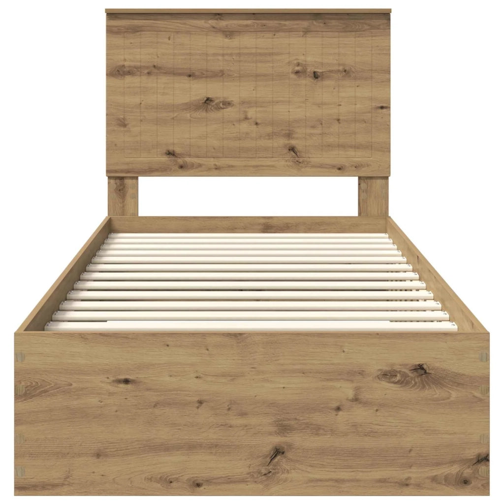 Letto singolo | Letto per adulti | Struttura del letto con testiera Rovere artigianale 90 x 190 cm