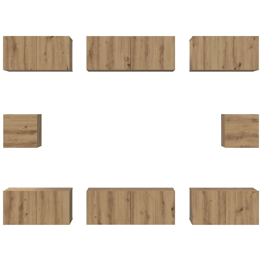 Set mobile TV 8 pz | Armadietto TV | Mobile Porta TV Rovere artigianale Legno multistrato