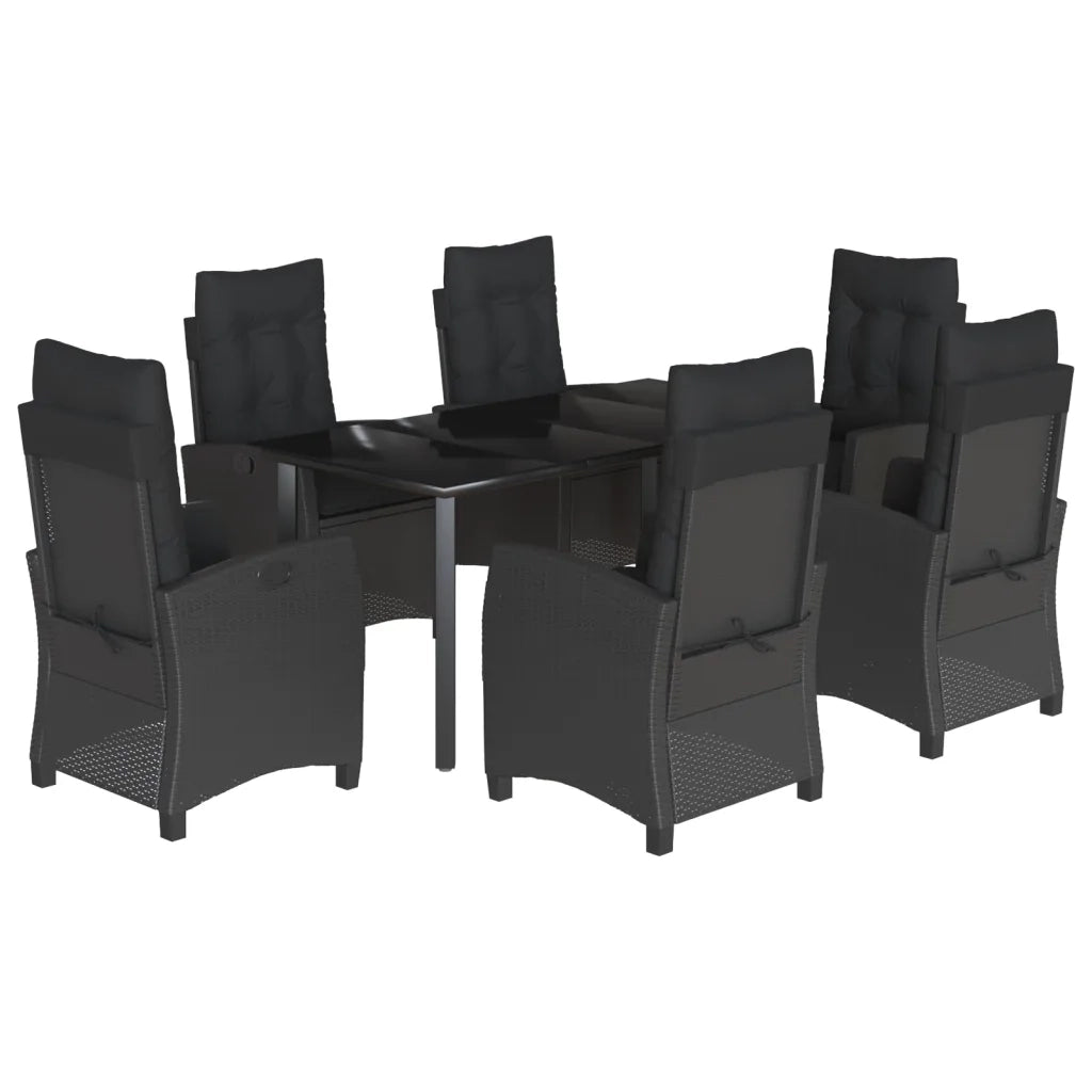 Set da Pranzo da Giardino 7 pz Nero con Cuscini in Polyrattan