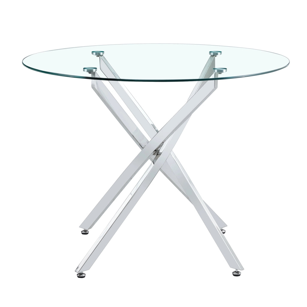 Tavolo da pranzo per 2-4 persone con piano rotondo in vetro temperato e struttura in metallo per cucina 88 cm argento