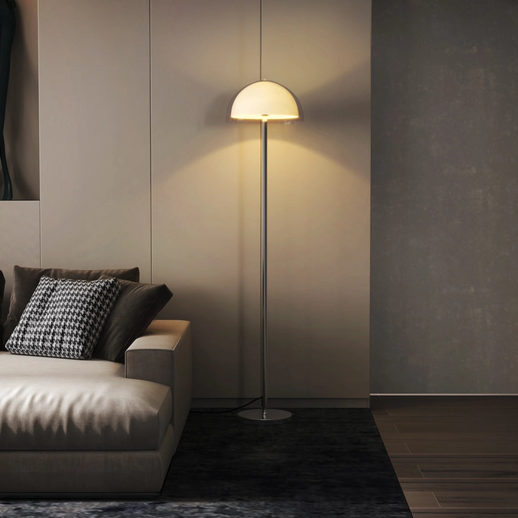 Lampada a Piantana Moderna con Paralume a Doppio Strato, in Metallo e Acrilico, ?35x150 cm, Bianca
