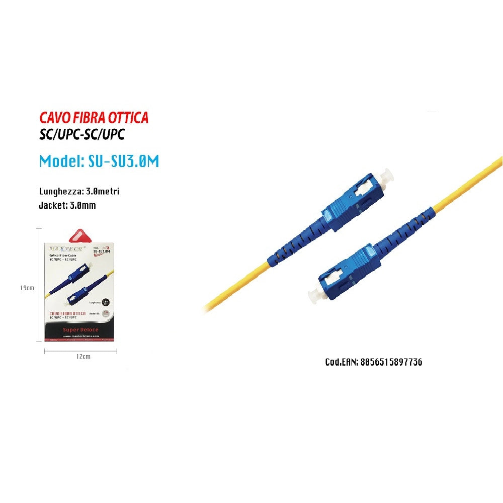 Trade Shop - Cavo Audio Fibra Ottica Optical Connettore Rapido Sc/upc 3 Mt Maxtech Su-su3.0m -
