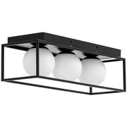 Lampada da soffitto con 3 globi in vetro e struttura in ferro finitura in vetro opaco bianco e nero e ferro 14_0009522