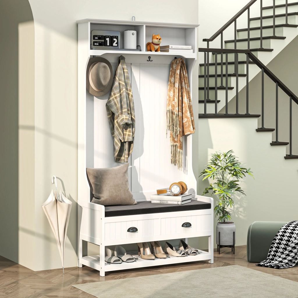 Appendiabiti con panca e scarpiere ¨C zephmum ¨C Bianco e Grigio