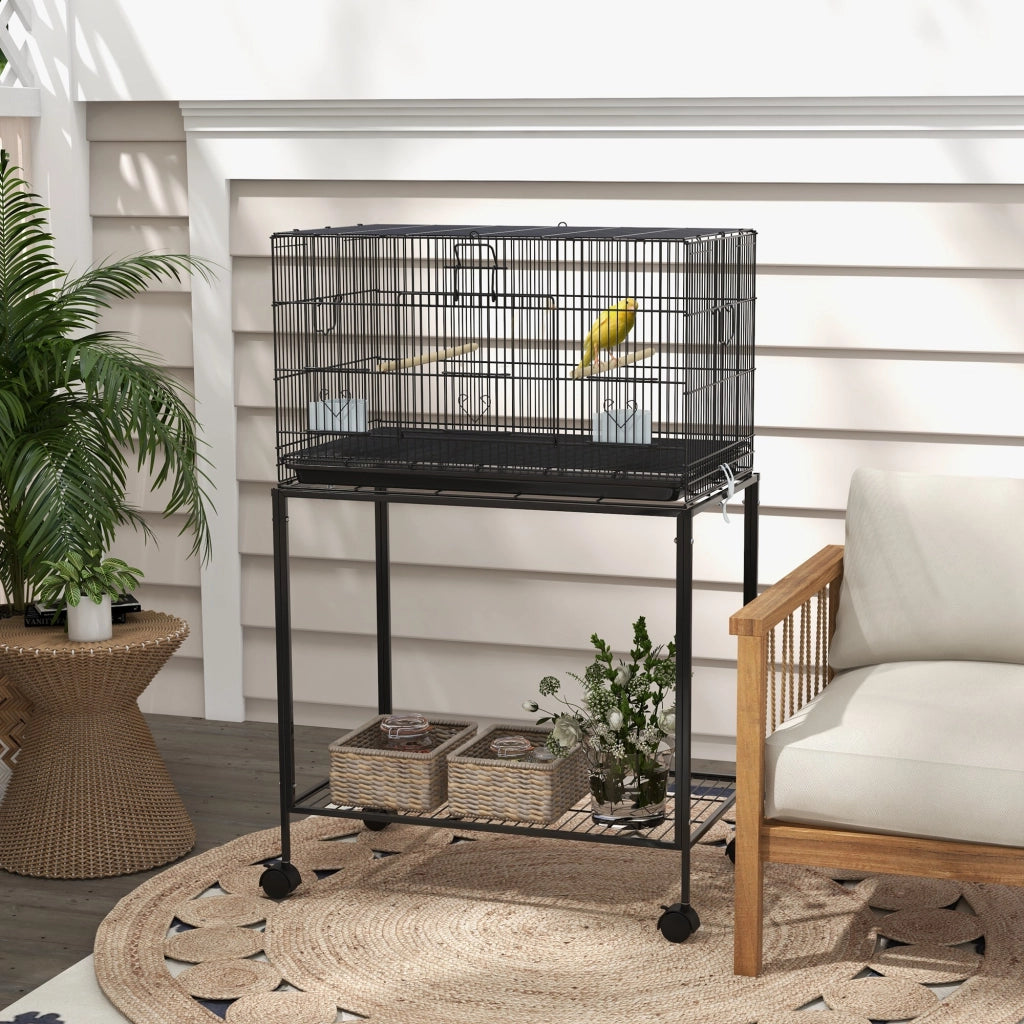 Gabbia per Uccelli con Ruote ¨C Minimal ¨C Nero 77x46x119 cm