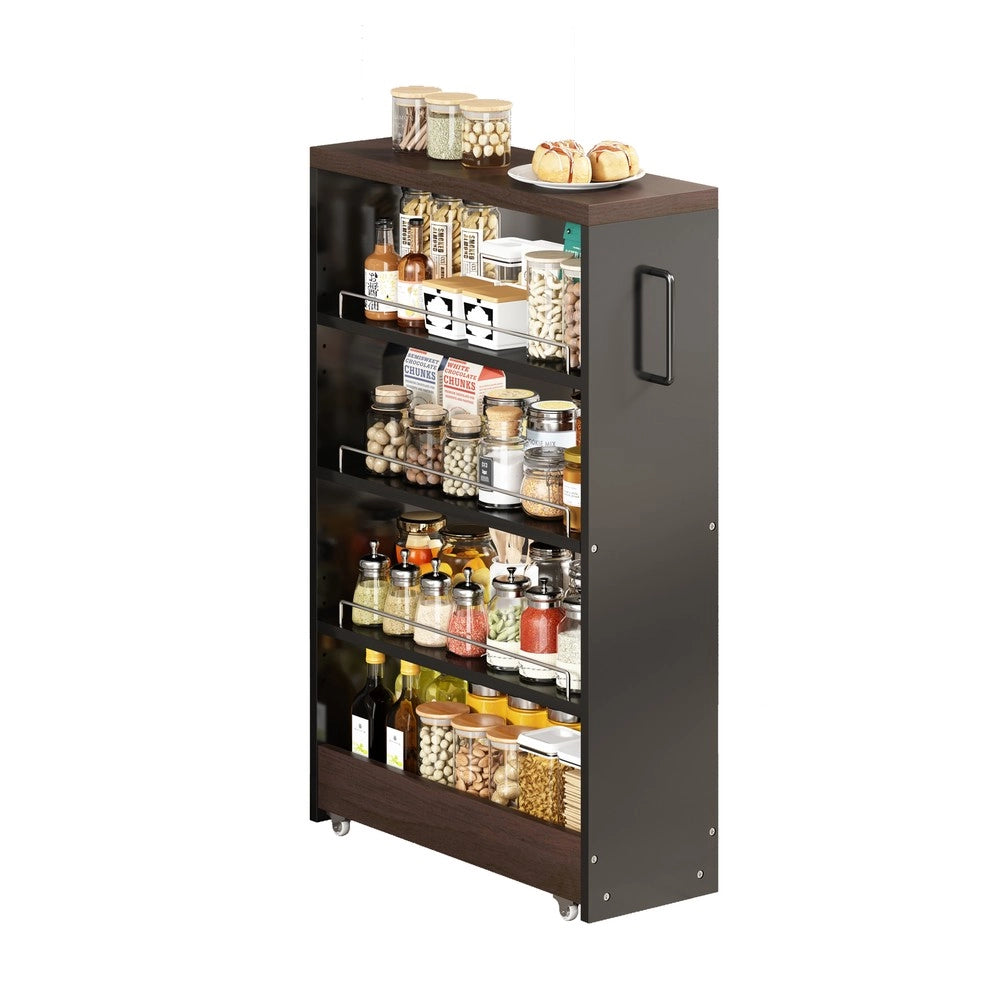 Carrello Portaoggetti Slim con Ruote ¨C Xylo ¨C Nero/Legno, 4 Ripiani, 55x20x85 cm
