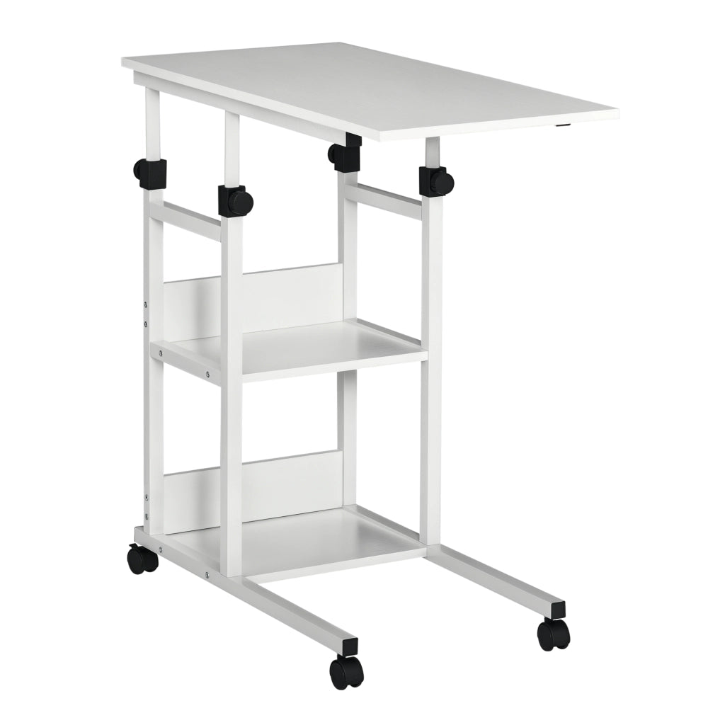 Tavolino con rotelle regolabile in altezza ¨C Xylo ¨C 2 ripiani metallo bianco 80x40x72-82cm