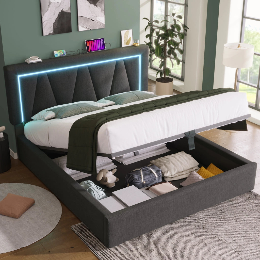 letto imbottito lino grigio 140 x 200 cm
