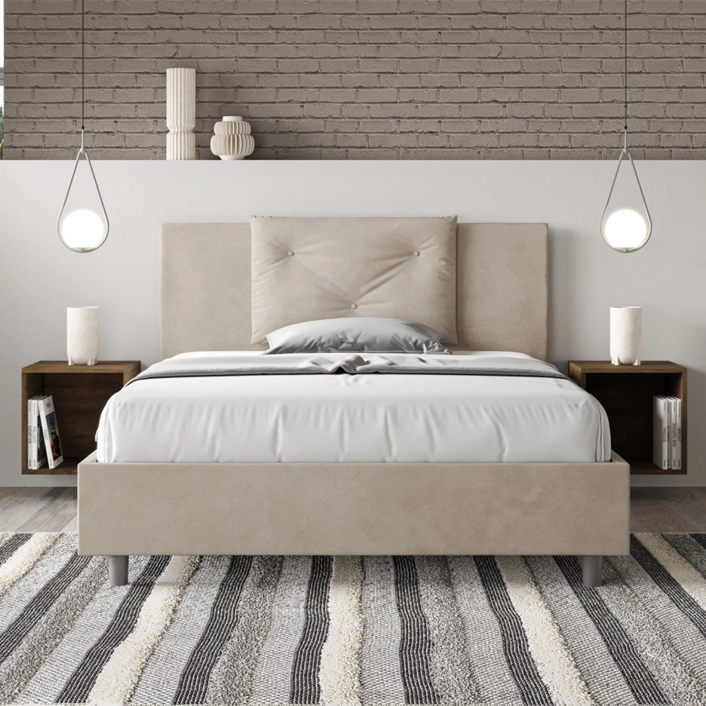 BS COM Letto una piazza e mezza con rete imbottito 130x200 microfibra sabbia