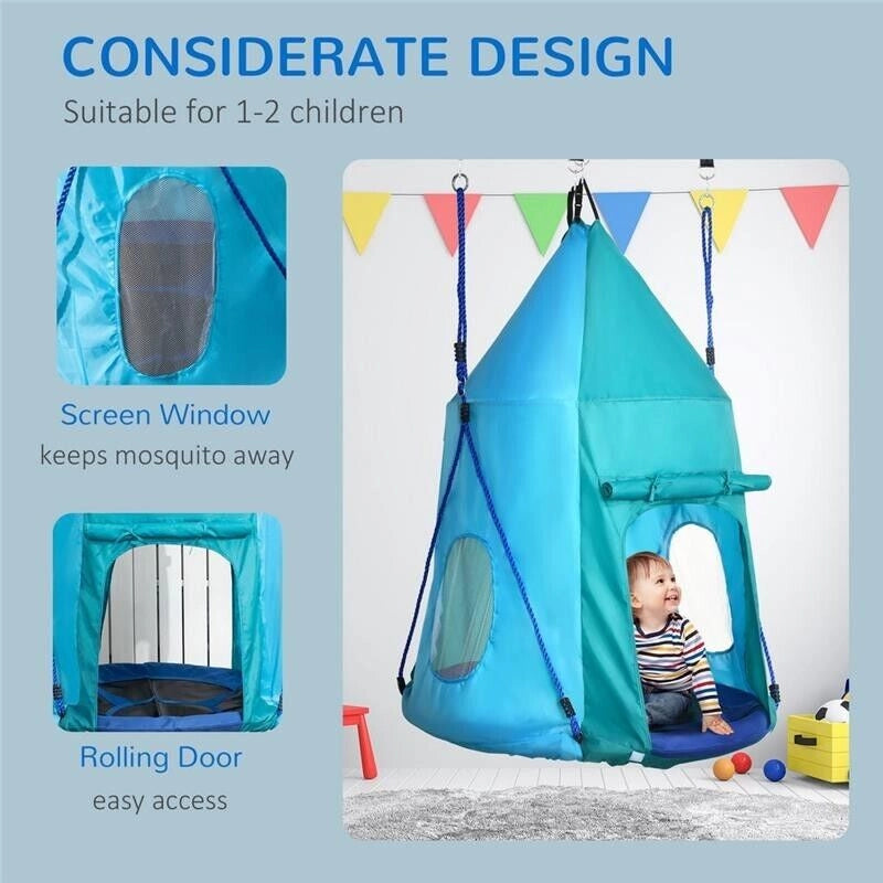 ALTALENA DA GIARDINO CON TENDA PER BAMBINI DA 3-8 ANNI  Ø100CM BLU