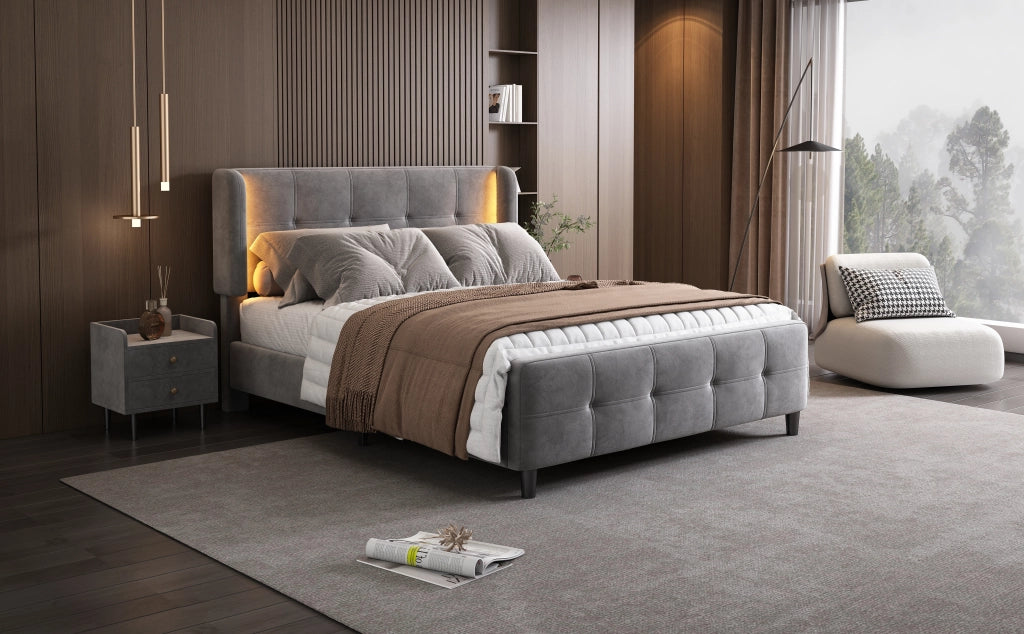 letto imbottito velluto grigio 140x200 cm