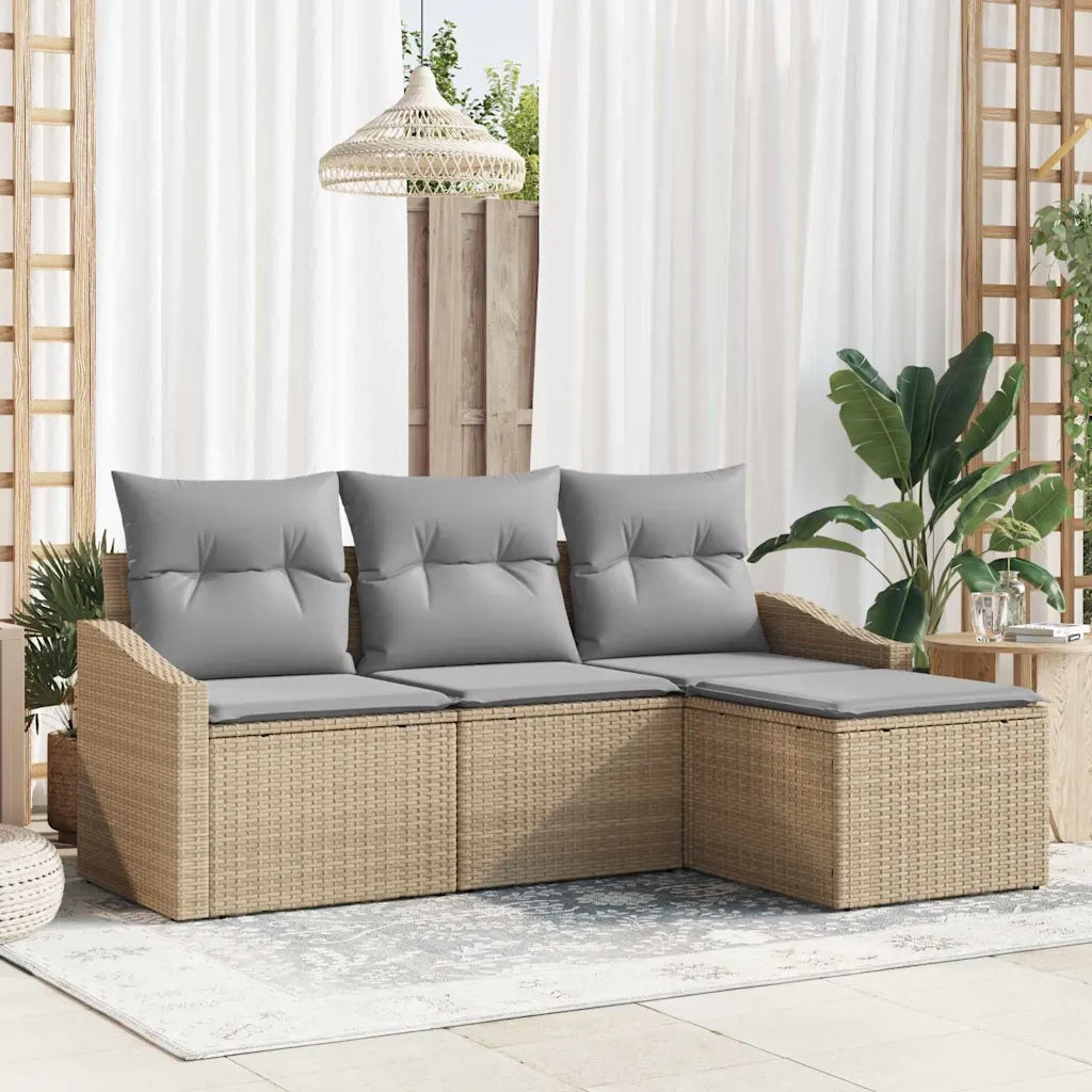 Set di divani 4 pcs Beige e Grigio Chiaro polyrattan