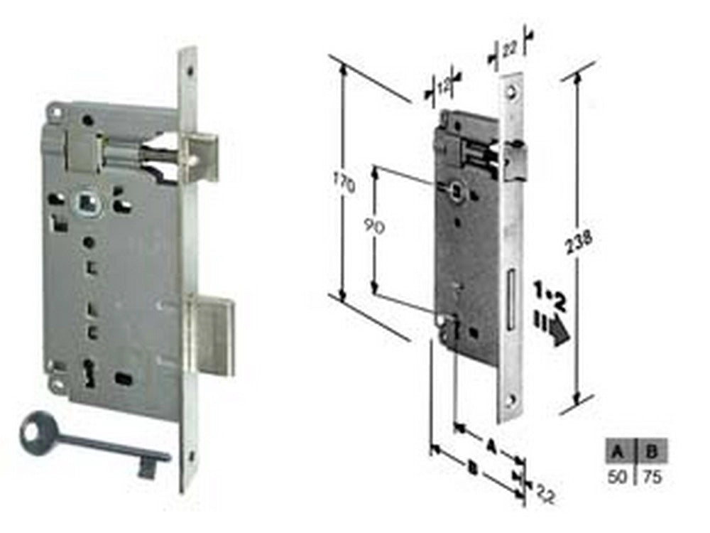 1pz serratura bussola infilare bordo quadro mm50 bordo acciaio nichelato cod:ferx.fer203913