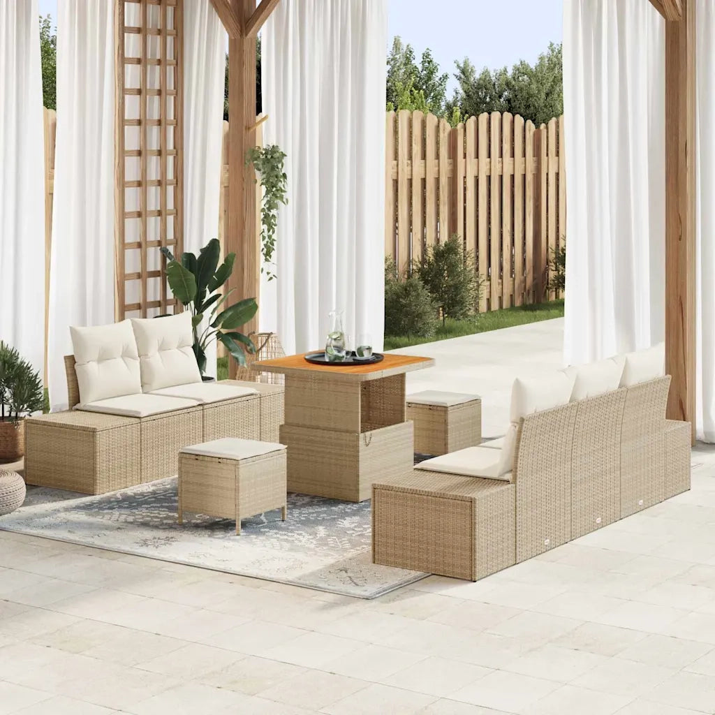 Set Divano da Giardino con cuscino 8 pcs Beige polyrattan 3362726