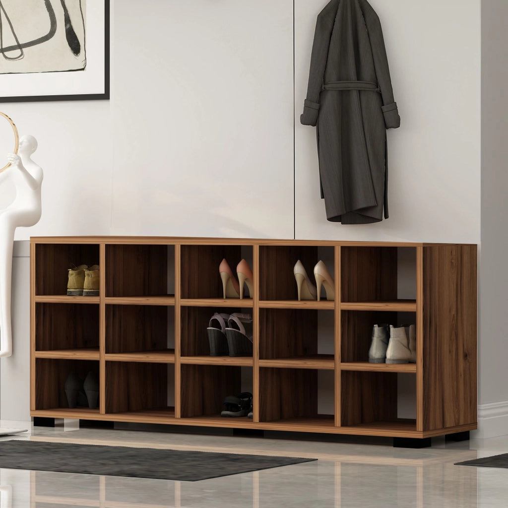 Scarpiera in legno "Talu" con appendiabiti - 120 x 30 x 52 cm - Marrone